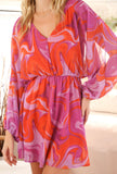 Fuchsia & Orange Marble Dress-PEACHLOVE CALIFORNIA-Sunshine Boutique Camden TN