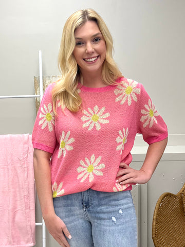 Pink Daisy Sweater-PETAL DEW-Sunshine Boutique Camden TN