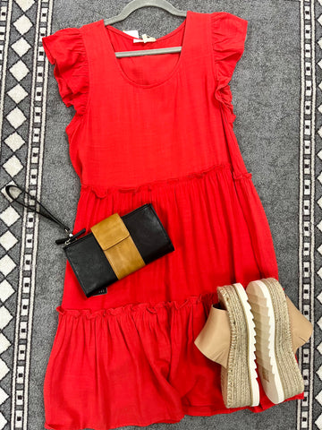 Tomato Red Tier Dress-EASEL-Sunshine Boutique Camden TN