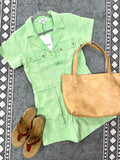 Trendy Green Denim Romper-MERCI-Sunshine Boutique Camden TN