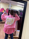 Pink Denim Smiley Jacket-PEACHLOVE CALIFORNIA-Sunshine Boutique Camden TN