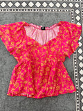 Hot Pink Top with Yellow Floral Blouse-COZY CASUAL-Sunshine Boutique Camden TN