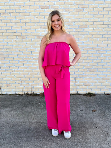 Pink Strapless Jumpsuit-JESSLEA WHOLESALE-Sunshine Boutique Camden TN