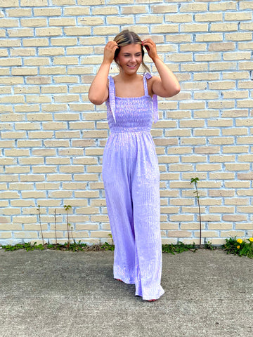 Lavender Sequin Jumpsuit-PEACHLOVE CALIFORNIA-Sunshine Boutique Camden TN