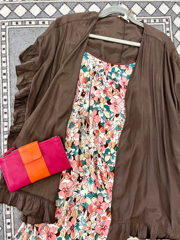 Brown Ruffle Kimono-EASEL-Sunshine Boutique Camden TN