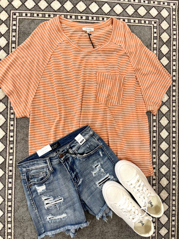 Plus Cantaloupe Stripe Top-COTTON BLEU-Sunshine Boutique Camden TN