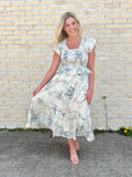 Ivory Ruffle Floral Midi Dress-BLU PEPPER-Sunshine Boutique Camden TN