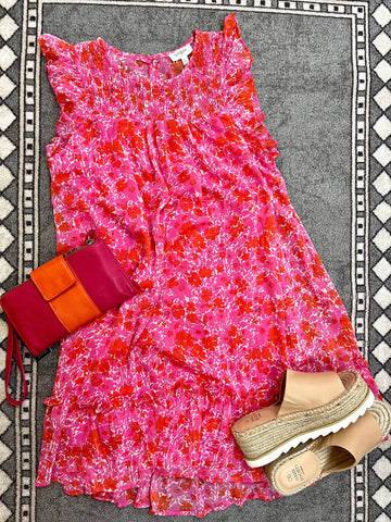 Plus Hot Pink Floral Dress-UMGEE-Sunshine Boutique Camden TN